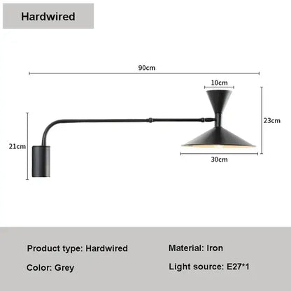 Minimalist black adjustable long arm wall lamp bedroom sconce