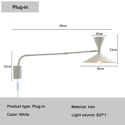 Minimalist black adjustable long arm wall lamp bedroom sconce