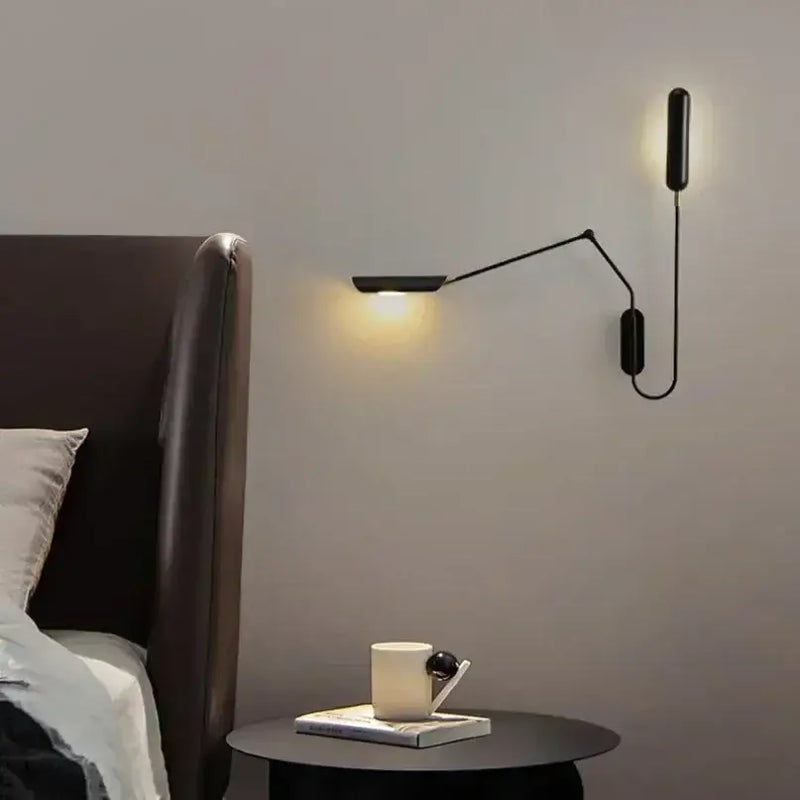 Minimalist black adjustable vintage wall lamp bedroom reading light