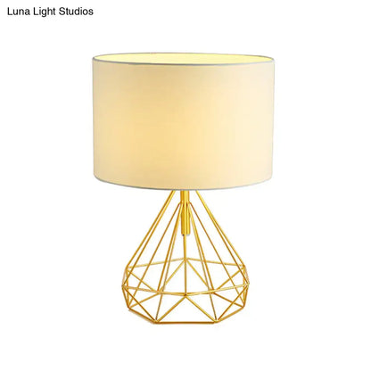 Minimalist black and brown geometric table lamp bedroom fabric shade
