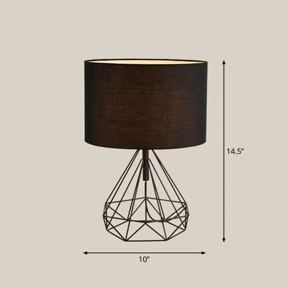 Minimalist black and brown geometric table lamp bedroom fabric shade