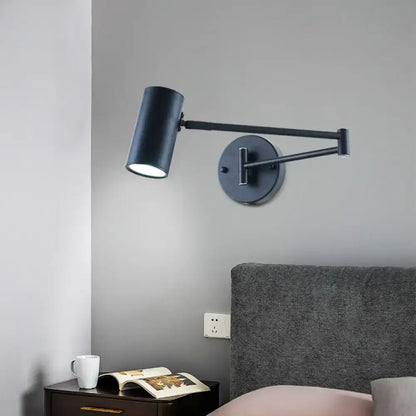 Minimalist black and gold adjustable cylinder wall light bedroom lamp