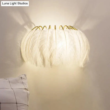 Minimalist black and gold feather wall sconce bedroom light type