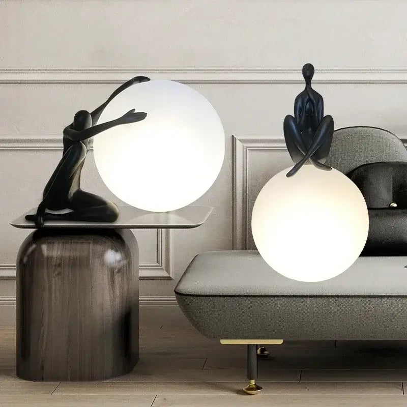 Minimalist black and white humanoid sculpture led table lamp bedroom