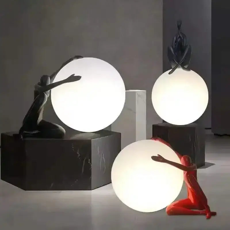 Minimalist black and white humanoid sculpture led table lamp bedroom