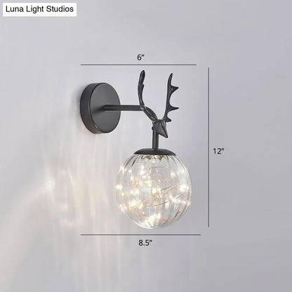 Minimalist black antler glass globe sconce – bedroom fairy light