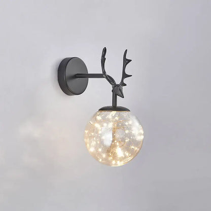 Minimalist black antler glass globe sconce – bedroom fairy light