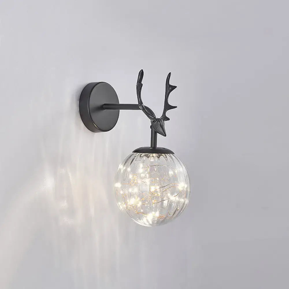 Minimalist black antler glass globe sconce – bedroom fairy light