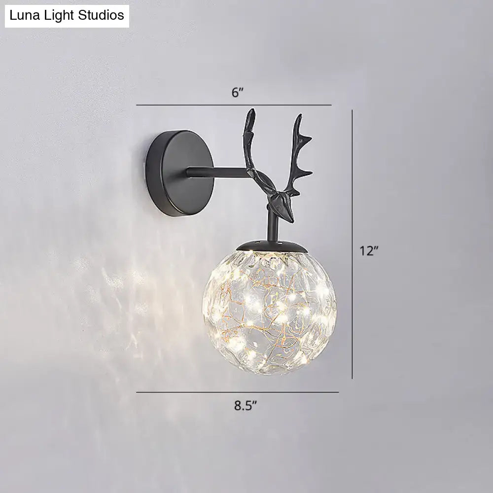 Minimalist black antler glass globe sconce – bedroom fairy light