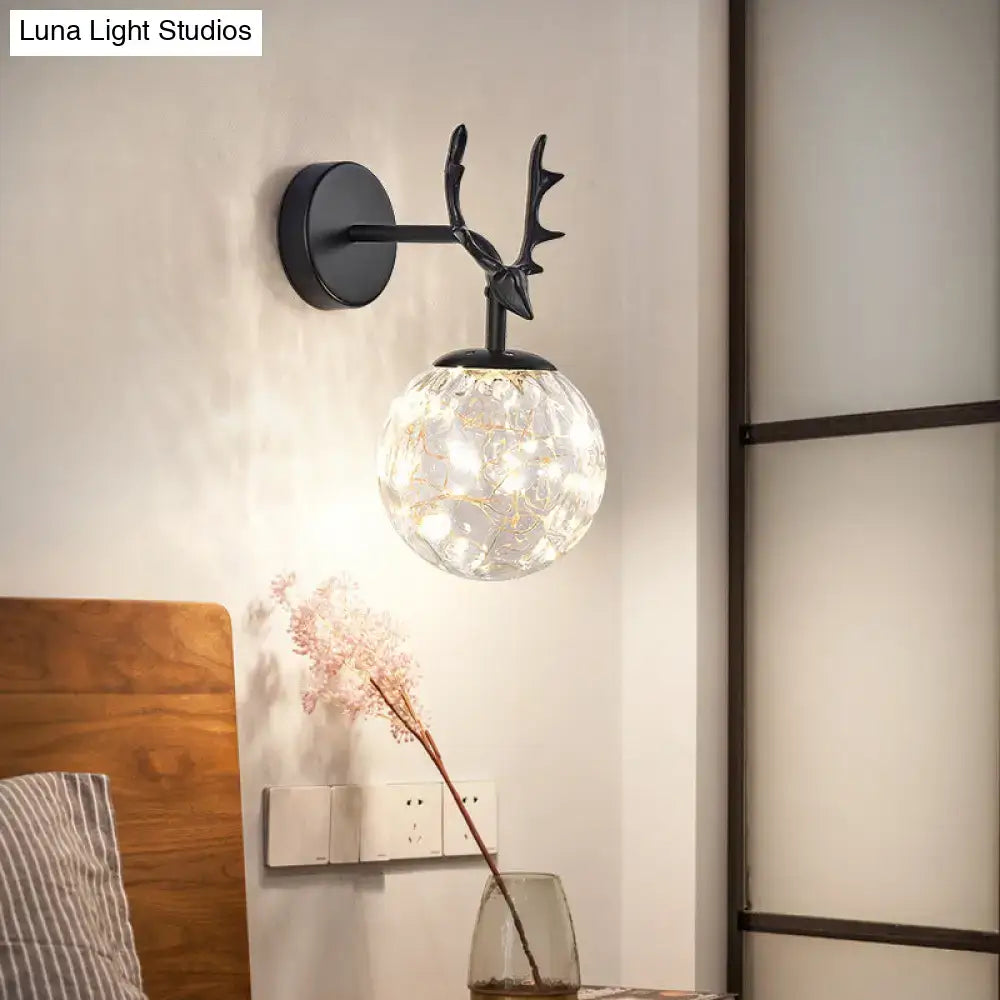 Minimalist black antler glass globe sconce – bedroom fairy light