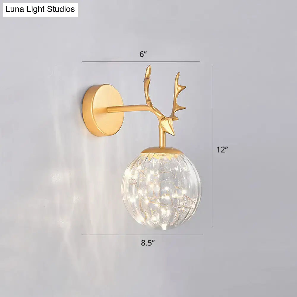 Minimalist black antler glass globe sconce – bedroom fairy light