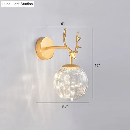 Minimalist black antler glass globe sconce – bedroom fairy light