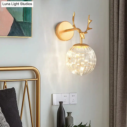 Minimalist black antler glass globe sconce – bedroom fairy light