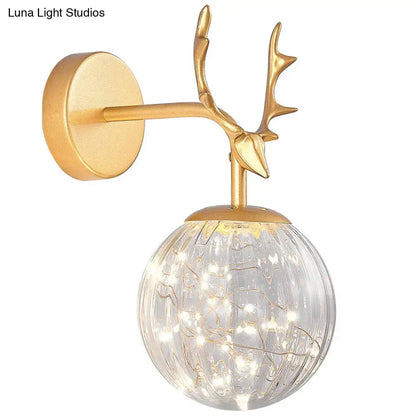 Minimalist black antler glass globe sconce – bedroom fairy light