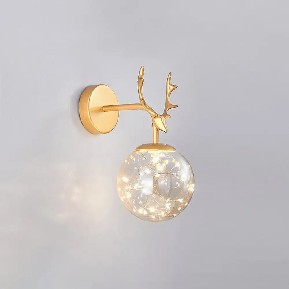 Minimalist black antler glass globe sconce – bedroom fairy light