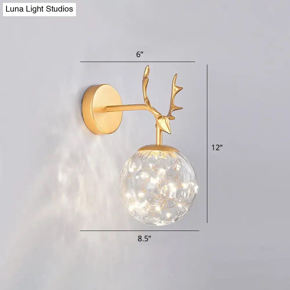 Minimalist black antler glass globe sconce – bedroom fairy light