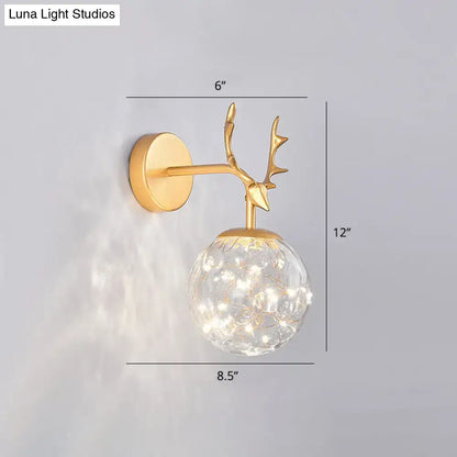 Minimalist black antler glass globe sconce – bedroom fairy light