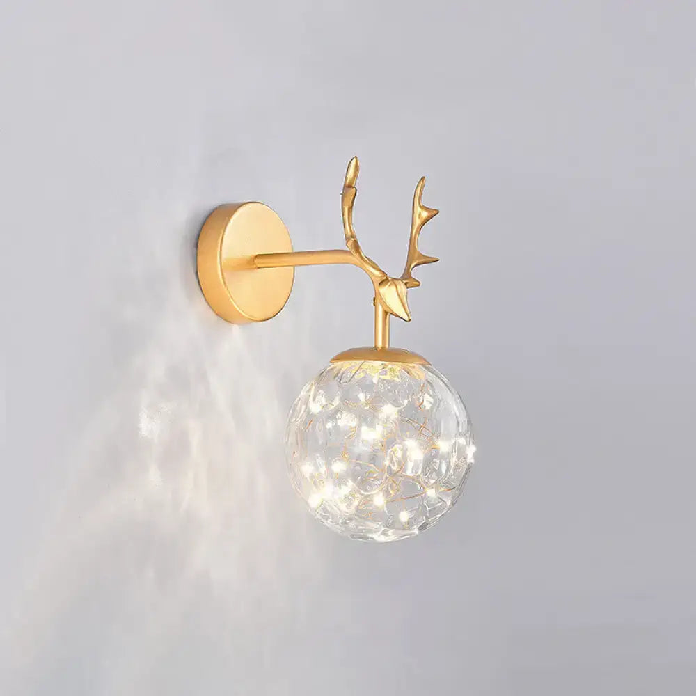 Minimalist black antler glass globe sconce – bedroom fairy light