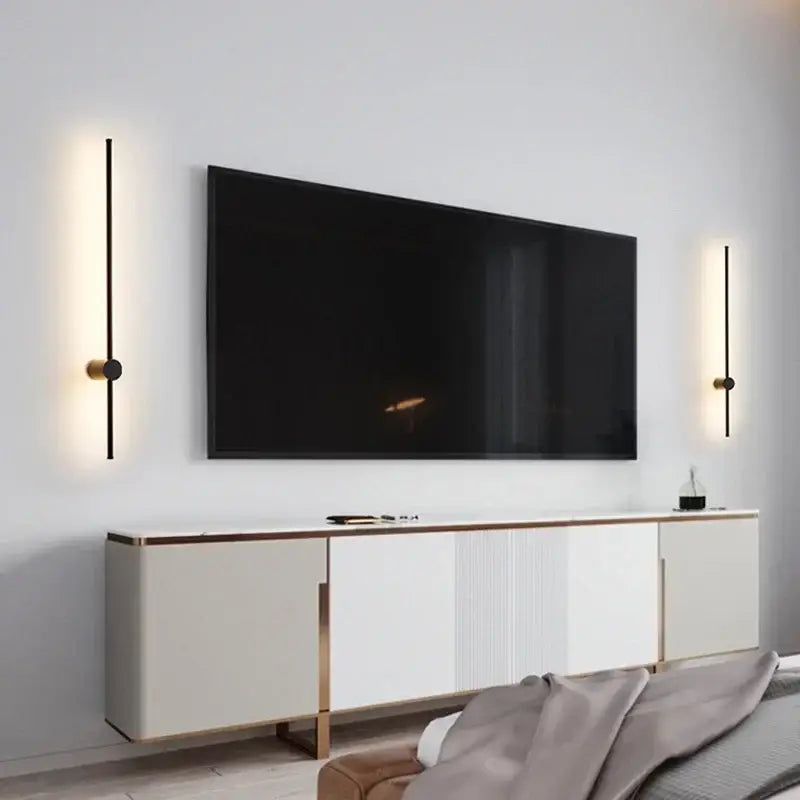 Minimalist black & brushed brass led wall lamp for living room