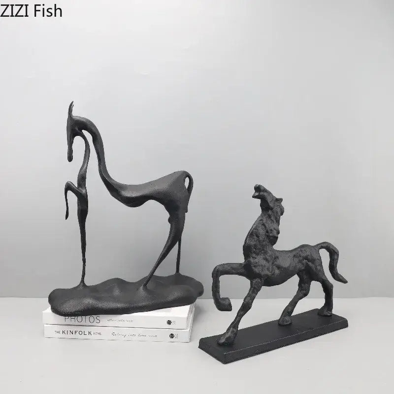 Minimalist black cast iron horse sculpture living room desk decor