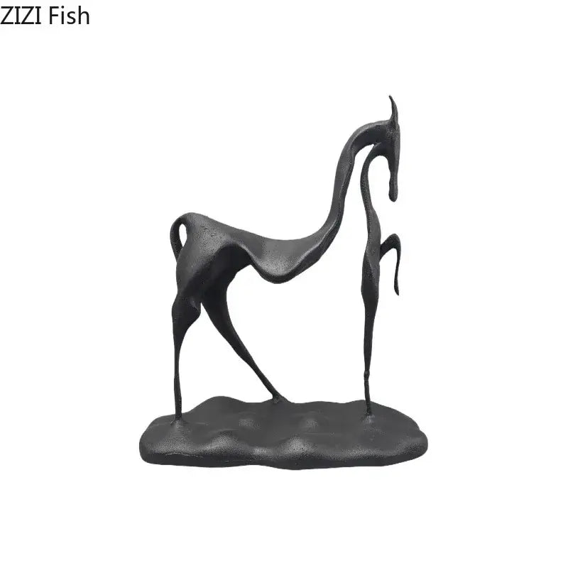 Minimalist black cast iron horse sculpture living room desk decor