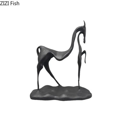 Minimalist black cast iron horse sculpture living room desk decor