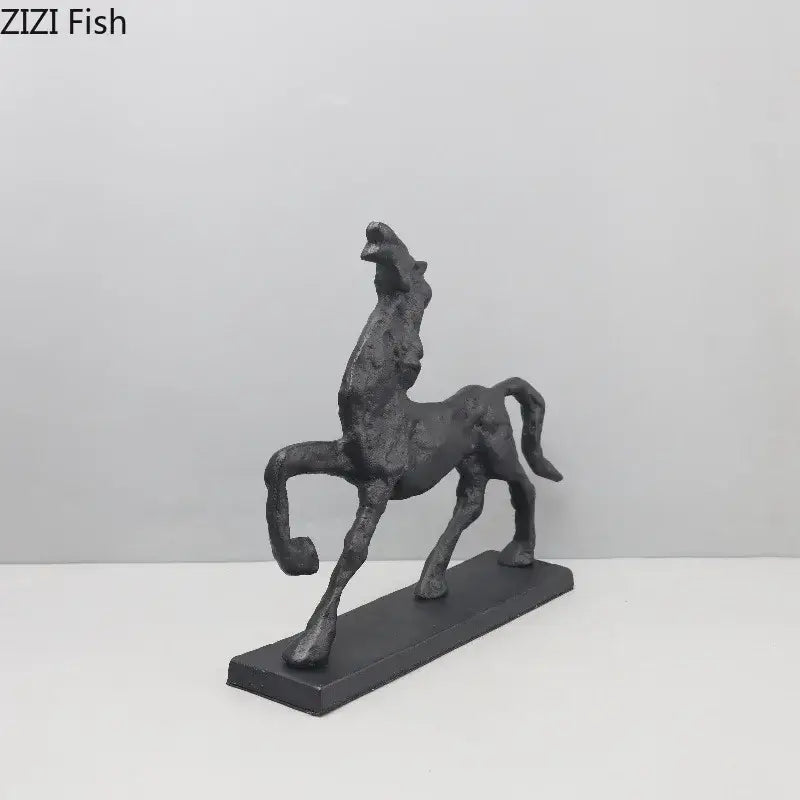 Minimalist black cast iron horse sculpture living room desk decor