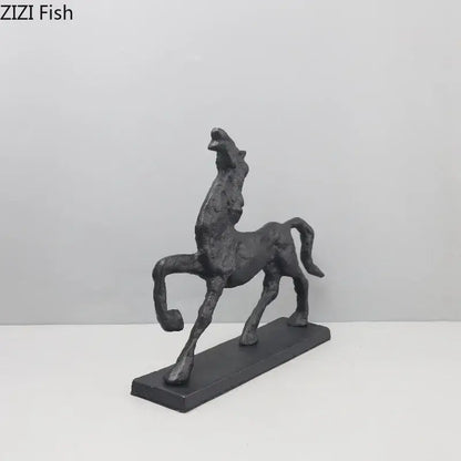 Minimalist black cast iron horse sculpture living room desk decor