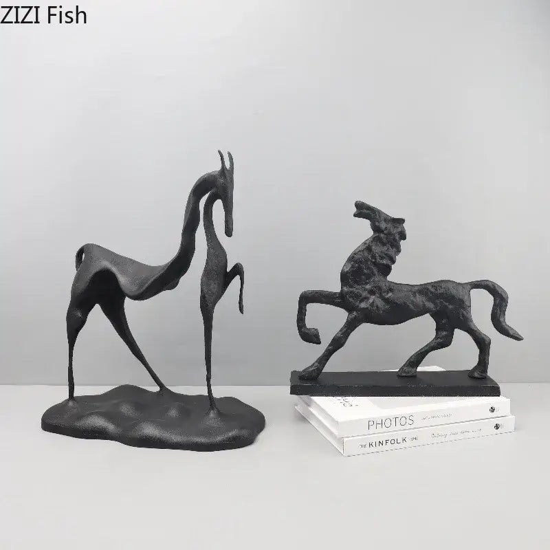 Minimalist black cast iron horse sculpture living room desk decor