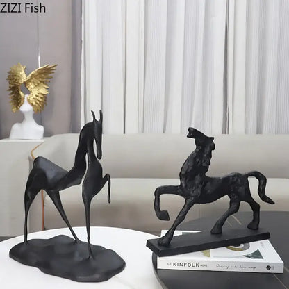 Minimalist black cast iron horse sculpture living room desk decor