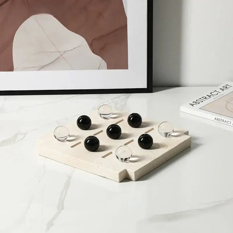 Minimalist black & clear geometric glass bead chess set living room