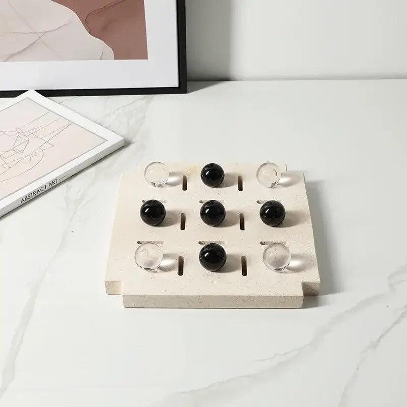 Minimalist black & clear geometric glass bead chess set living room