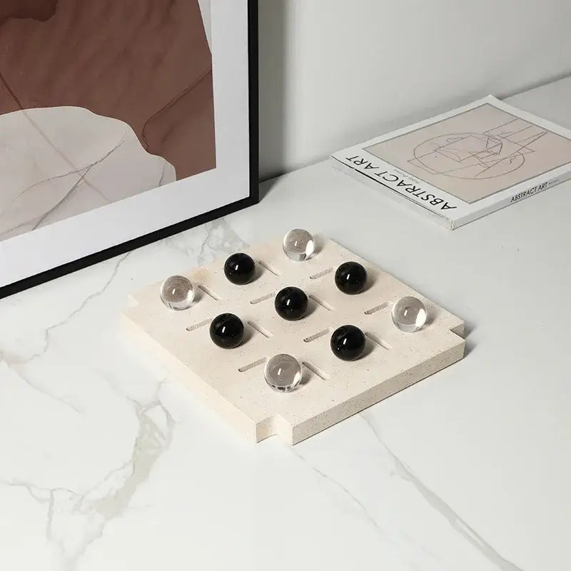 Minimalist black & clear geometric glass bead chess set living room