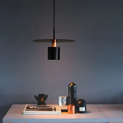Minimalist black & copper iron art led chandelier bedroom pendant light