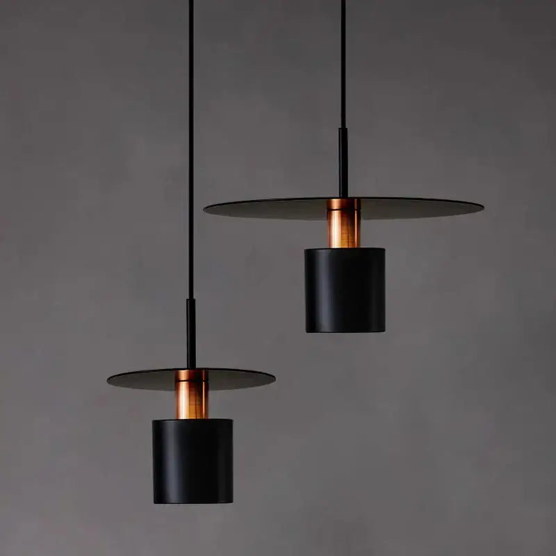 Minimalist black & copper iron art led chandelier bedroom pendant light