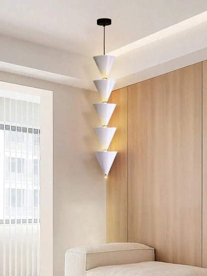 Minimalist black & cream bedroom chandelier stacked conical light