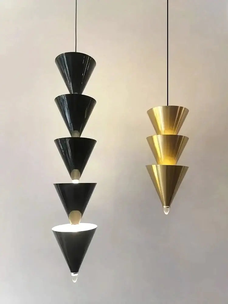 Minimalist black & cream bedroom chandelier stacked conical light