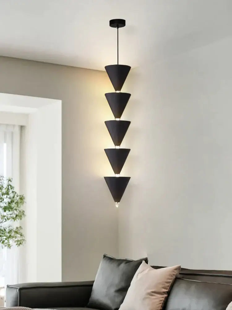 Minimalist black & cream bedroom chandelier stacked conical light