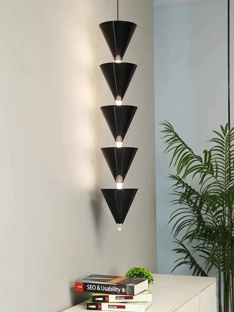 Minimalist black & cream bedroom chandelier stacked conical light