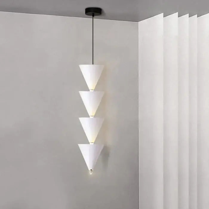 Minimalist black & cream bedroom chandelier stacked conical light