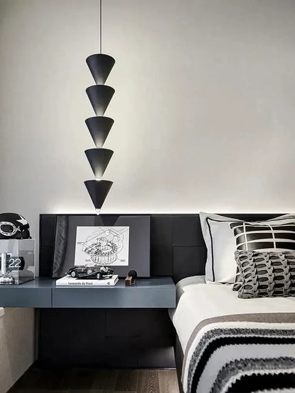 Minimalist black & cream bedroom chandelier stacked conical light
