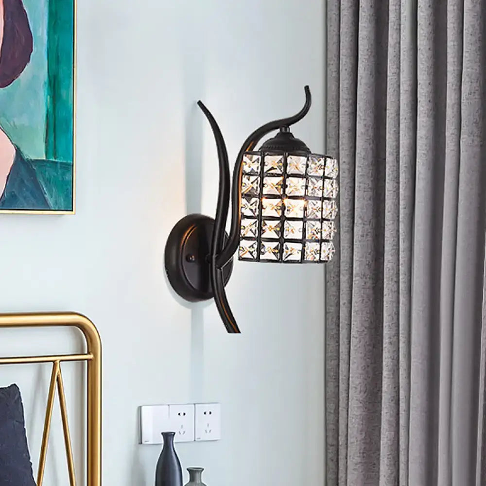Minimalist black crystal square sconce bedroom 110v-120v wall light