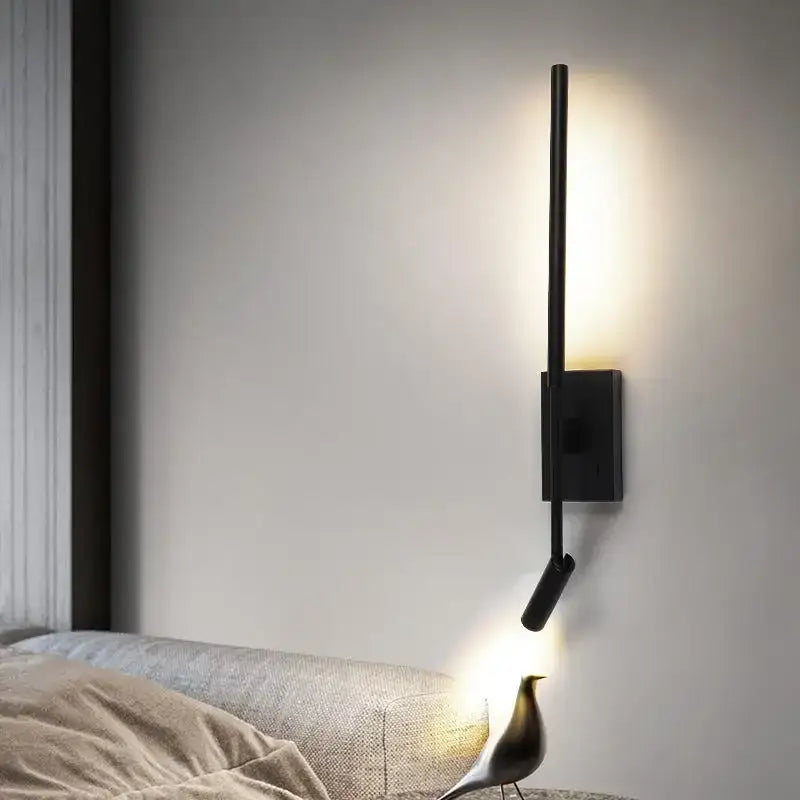 Minimalist black decorative led wall lamp bedroom adjustable spotlight