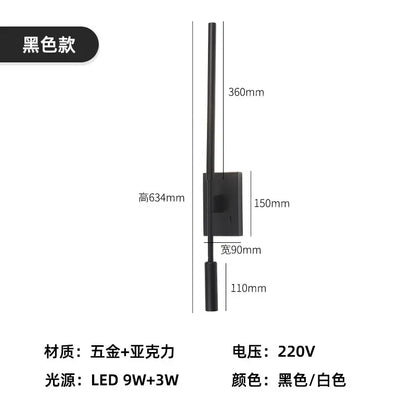 Minimalist black decorative led wall lamp bedroom adjustable spotlight