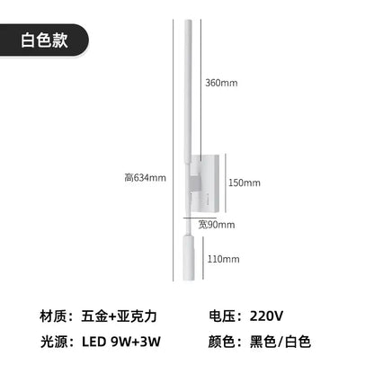 Minimalist black decorative led wall lamp bedroom adjustable spotlight