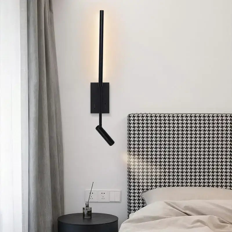 Minimalist black decorative led wall lamp bedroom adjustable spotlight