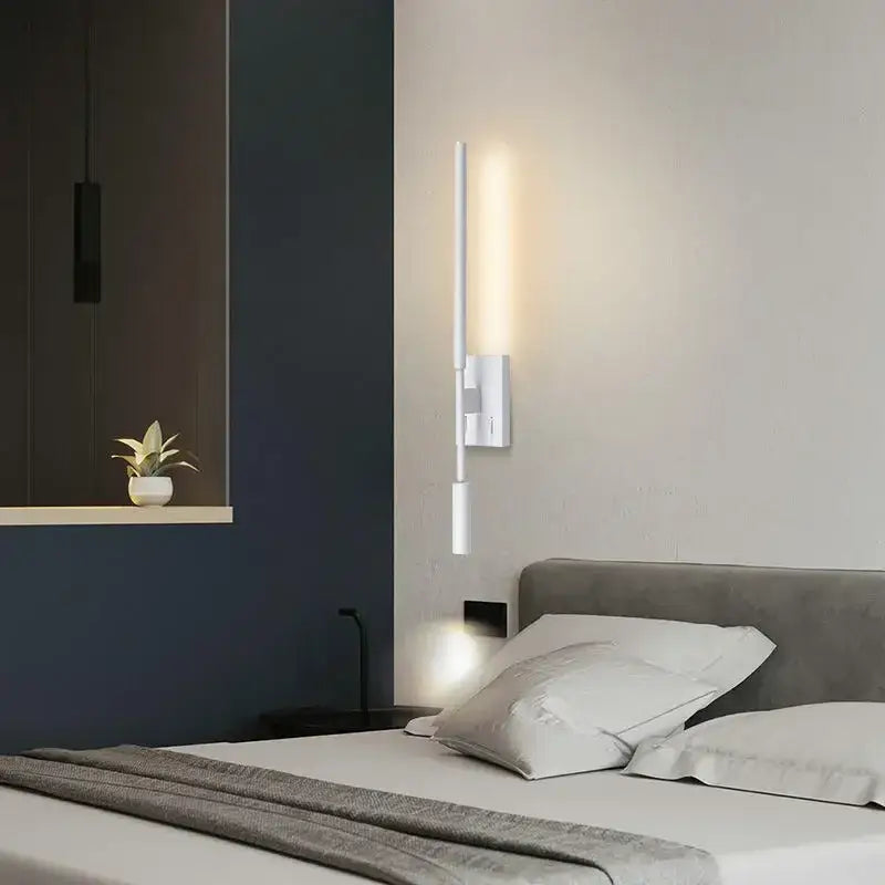 Minimalist black decorative led wall lamp bedroom adjustable spotlight