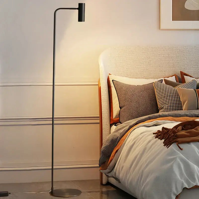 Minimalist black brass floor light bedroom curved lamp