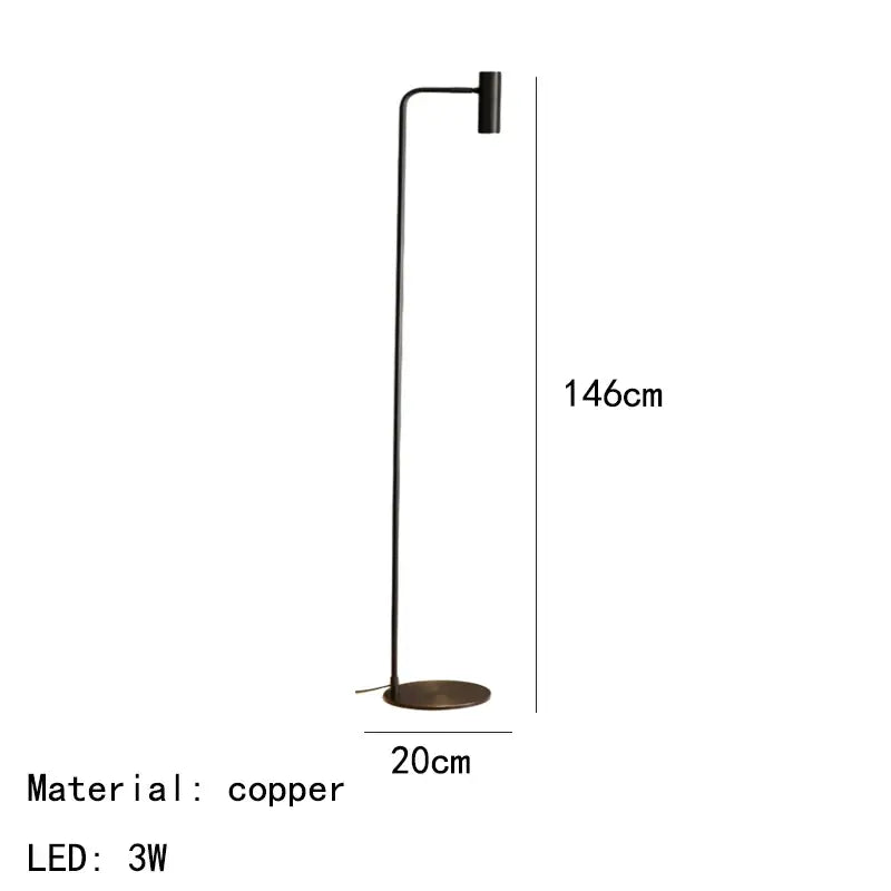 Minimalist black brass floor light bedroom curved lamp