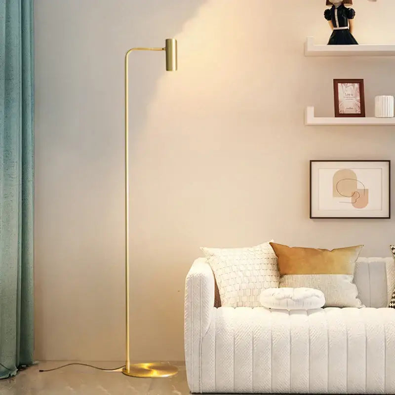 Minimalist black brass floor light bedroom curved lamp